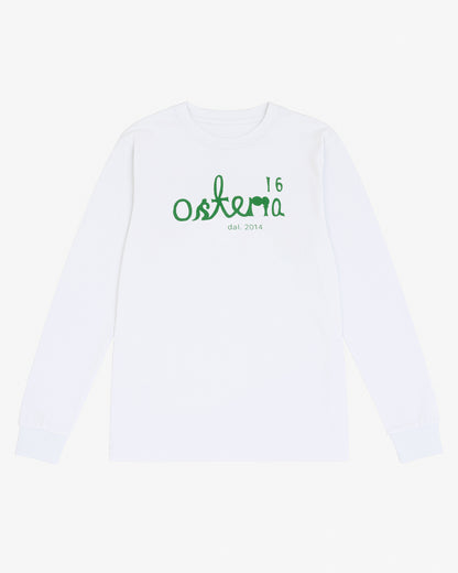 O16 langærmet hvid shirt med Osteria 16 logo — forside produktbillede