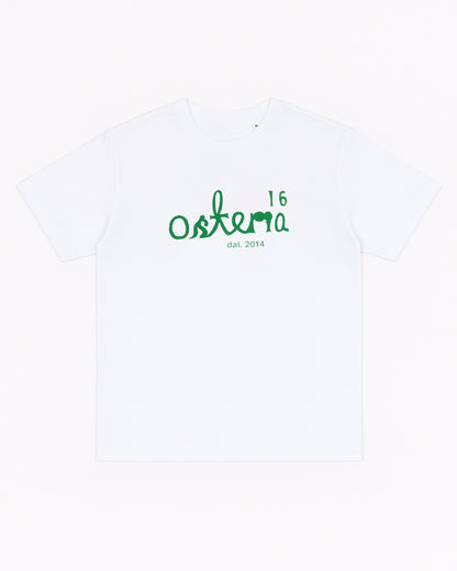 O16 T-shirt hvid med Osteria 16 logo — forside produktbillede